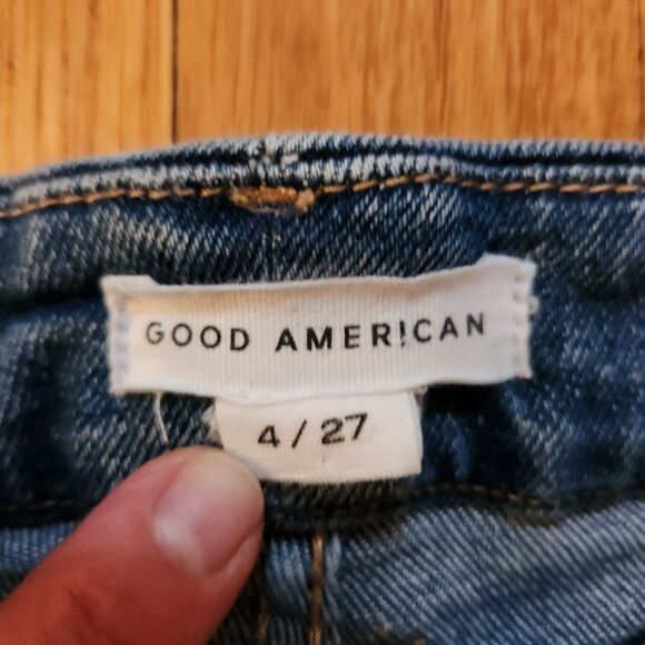 Good American Good Legs Cigarette Jeans w Distressed Hem, Blue 842, Sz 4/27 - Picture 4 of 8